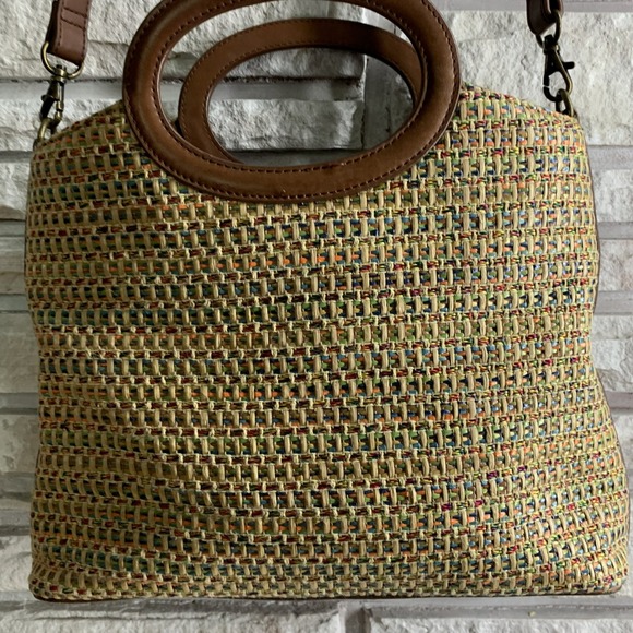 Fossil Handbags - Fossil Woven Straw Leather Crossbody Handbag Multi Color 75082 Boho Tote